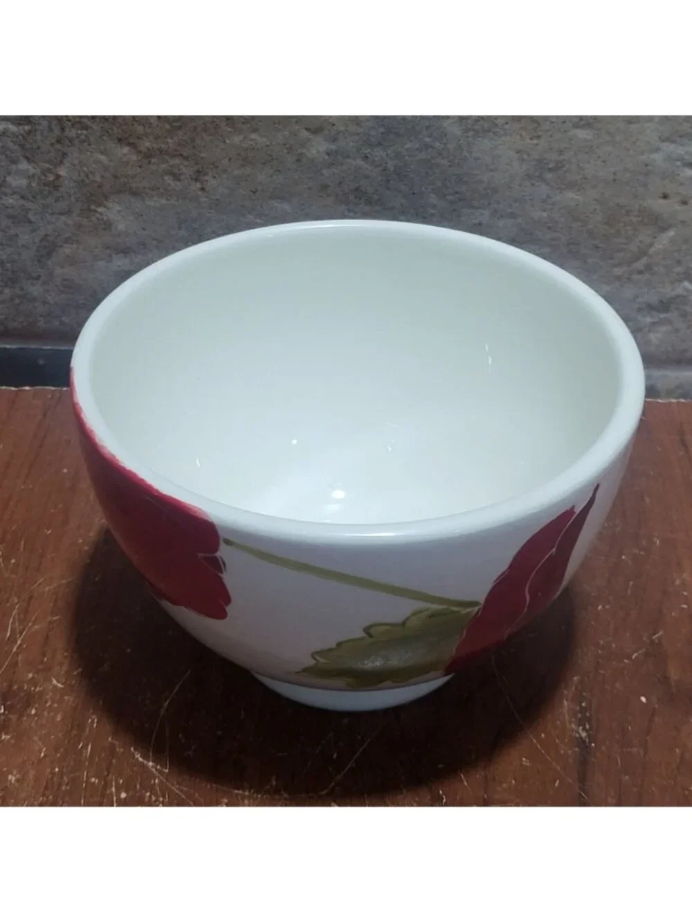 White Ceramic Sur La Table Dish Bowl Red Poppy Design